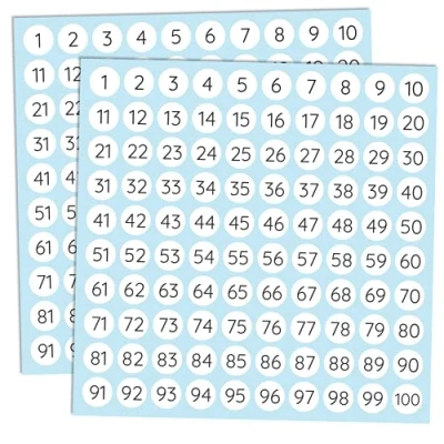 Image of 25 Sets, 1cm 1 100 Numbered Stickers, Small Round Number Labels