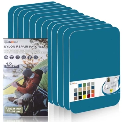 Image of Nylon Repair Patches 20x10 cm 12 pcs Tape Fabric Patch Self Adhesive Outdoor Camping Gear Kit for Tent, Umbrella, Down Jackets, Sleeping Bag, Knapsack （Sky Blue）