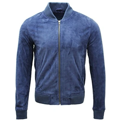 Image of Infinity Men&#039;s Varsity Blue Leather Suede Bomber Jacket XL