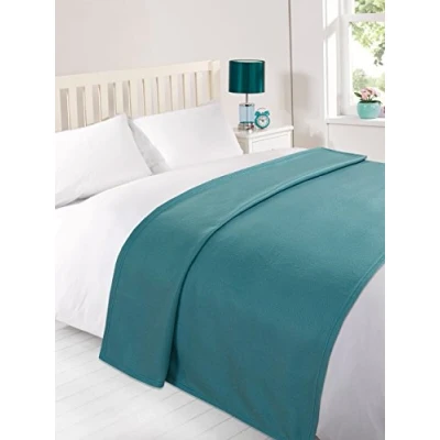 Image of Dreamscene Large Warm Polar Fleece Throw Over Soft Luxury Sofa Bed Blanket, Plain Teal Blue 120 x 150 cm