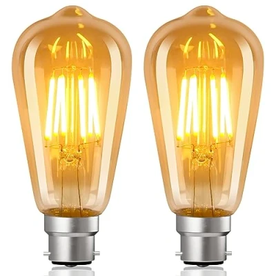 Image of YUNRRD Vintage Light Bulb,6W B22 Bayonet Bulb,ST64 LED Edison Bulbs Amber Retro Style Energy Saving Filament Decorative Warm White 2700K,600LM,220V(2 Packs)