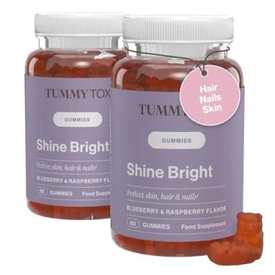 Image of Biotin Gummies Hair, Skin and Nails Vitamins Folic Acid, Vitamin B6, B12 120 Shine Bright for Days Tummy Tox