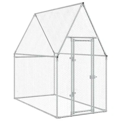 Image of vidaXL Chicken Coop Silver Galvanised Steel Hen House/Poultry Cage with Water Resistant Cover, 200x100x190 cm, Lockable Door for Outdoor Use