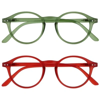 Image of OPULIZE REY Reading Glasses 2 Pack Retro Round Frame Matt Green, Red Mens Womens Spring Hinges RR56 6Z +2.00