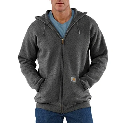 Image of Carhartt Men&#039;s Big &amp; Tall Midweight Zip Front Hooded Sweatshirt K122, Carbon Heather, XXXL