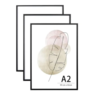 Image of KAIWIN A2 Picture Frame Black Set of 3, Wooden Poster Frame, Frames for Wall Mounting Display Home, Office,Gallery,Holiday with Photos, Posters, Puzzles