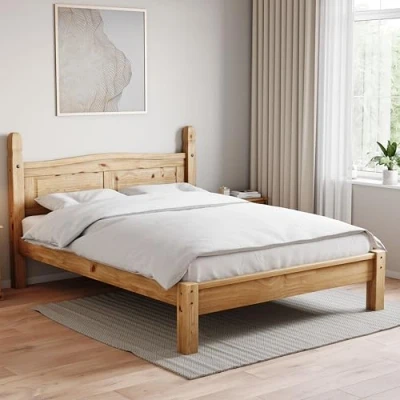 Image of Vida Designs Corona King Size Bed, 5 ft, Low Foot End Bed Frame, Solid Pine Wood