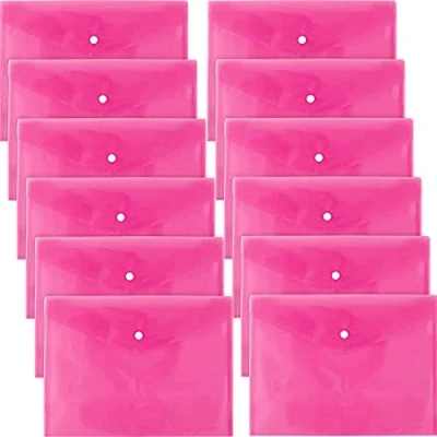 Image of D.RECT 5530 Set 12 pieces Document folders A4, File briefcases with button closure, Pocket Organizers for school and office use, Envelope Organiser documents letters, Pink