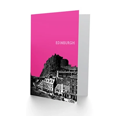 Image of Wee Blue Coo Grassmarket Edinburgh Scottish Landmark Pink Greetings Card