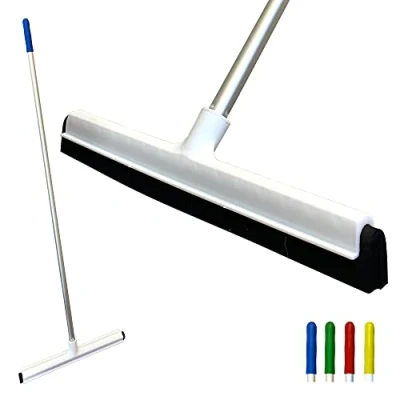 Image of Colour Coded 46cm Floor Squeegee Mop with 120cm Aluminium Handle Quick Drying Wet Room Heavy Duty Double Foam Blade Wiper for Bathroom, Kitchen, and Shower (Red)
