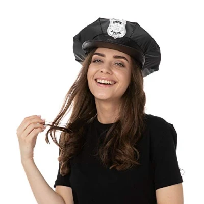 Image of Stylex Party Ltd Black Special Police Fancy Dress Hat Flat Design Unique Cop Costume