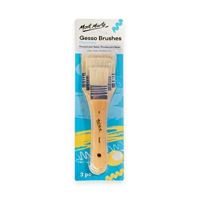 Image of Mont Marte Paint Brush Set for Gesso 3 Bristle Brushes in Sizes 2, 4 and 6 Flat Ideal Gesso, Acrylics, Oil Paints, Watercolours