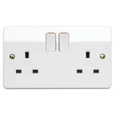 Image of MK Logic Plus Double Socket (K2747 WHI DP) 13A 2 Gang, in white, with inherent antimicrobial properties.