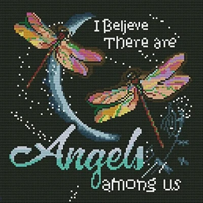 Image of OWN4B Cross Stitch Kits Stamped, I Believe There are Angel Among Us Printed Pattern 11CT 14.2x14.2 inch DIY Embroidery Kit (Quotes)