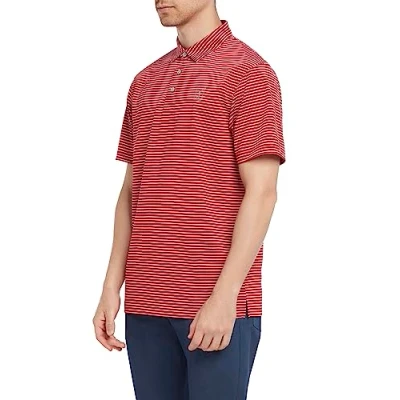 Image of PGA Tour Men&#039;s Golf Polo Shirt, Stripe Design, Natural Stretch, Short Sleeve, Regular Fit, Red, M