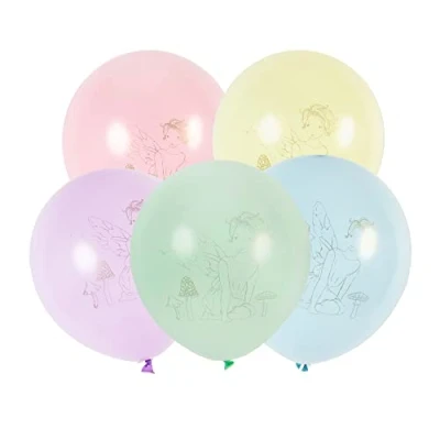 Image of Talking Tables Pack of 12 Pastel Balloons Fairy Party Decorations for Kids Birthday, Mother&#039;s Day, Garden Made Latex with Printed Design and Ribbon to Attach Fill Air or Helium, Multicolor