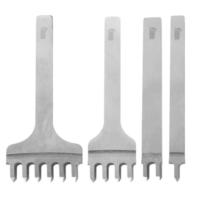 Image of Leather Craft Tools 4PCS 1/2/4/6 Prong Hole Punches Tool DIY Stitching Kit Diamond Lacing Chisel Set (6mm)