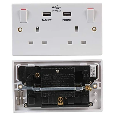 Image of Pro Elec 2236U 13A 2 Gang Switched mains Socket with 2x 2.4A USB Sockets