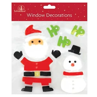 Image of SKYTE® Christmas Xmas Window Stickers Gel Jelly Decals Decorations Multicoloured Clings Glass with Santa Reindeer Snowman Penguin Snowflakes (Santa Clause &amp; Snowman)