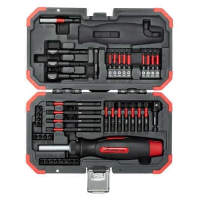 Image of GEDORE Red Torsion Bit Set 43 Piece Including Bendable Screwdriver with Ratchet Function, in Practical Storage Case