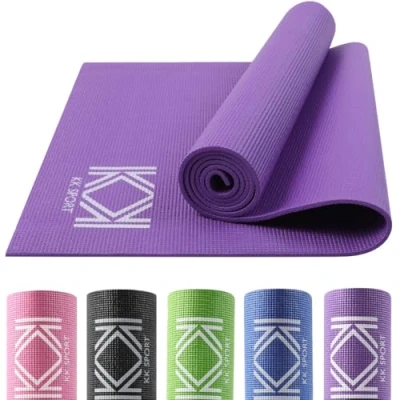 Image of KK 6mm Thick Yoga Mats PVC Fitness Mat Non Slip 180 x 60 cm Exercise Gym Perfect for Pilates, Stretching, Gymnastics &amp; Camping Compact Lightweight With Carry Bag (PURPLE)