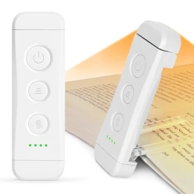 Image of Glocusent Reading Light Book Clip On, Eye Caring Lights for Books in Bed, 3 Colours &amp; 5 Brightness Dimmable, Portable Flexible, Long Lasting up to 80 hrs, Perfect Lover