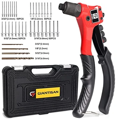 Image of Rivet Gun, GIANTISAN Pop Tool Kit with 200 Rivets and 4 Drill Bits, Manual Hand Riveter Rugged Carrying Case