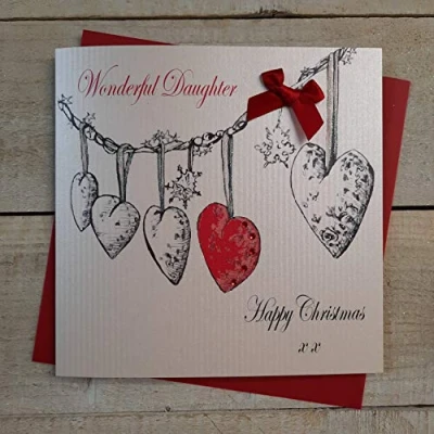 Image of white cotton cards Wonderful Daughter Happy, Handmade Christmas Card (Heart Garland, Code EX654)
