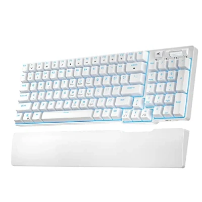 Image of RK ROYAL KLUDGE RK96 90% Triple Mode BT5.0/2.4G/USB C Hot Swappable Mechanical Keyboard with Magnetic Hand Rest, 96 Keys Wireless Bluetooth Gaming Software, Blue Backlight, Red Switch