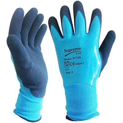 Image of 5 Pairs Blue Aqua Waterproof Fully Latex Coated Nylon Safety Work Gloves (Large)
