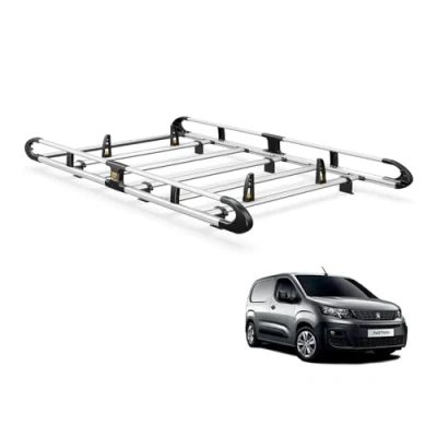 Image of Van Guard ULTI Rack+ Aluminium Bar Roof Rack for Peugeot Partner (2018 on) [L1, Twin Rear Doors] Includes Full Width Roller and Load Stops