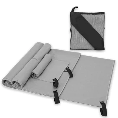 Image of Alyvisun 4Pcs Microfibre Towel Set, Quick Dry Travel [Compact &amp; Ultralight], Super Absorbent Sports in 3 Sizes for Swimming Beach Running Cycling Gym Yoga Grey