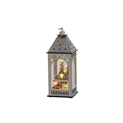 Image of Konstsmide Christmas Lights/LED Winter Village Wooden Lantern/Indoor Use (IP20)/Battery Operation 2xAA (Excl.)/Warm White Diodes/Transparent Cable