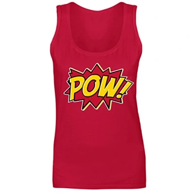 Image of Womens Pow Retro Comic Super Hero Cartoon Vest Tank Top Red UK 14 (XL)