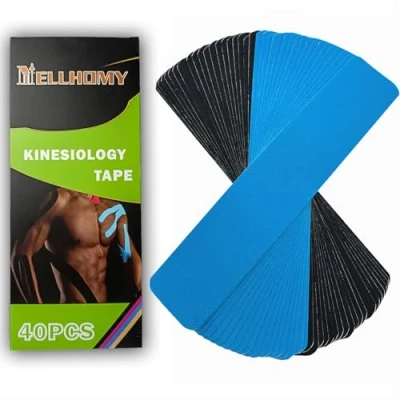 Image of NELLHOMY 40Pcs Kinesiology Tape, Hypoallergenic and Waterproof Physio Sport Tape，Original Cotton Elastic Premium Athletic Tape for Muscle Pain Relief Joint Support, Blue+Black