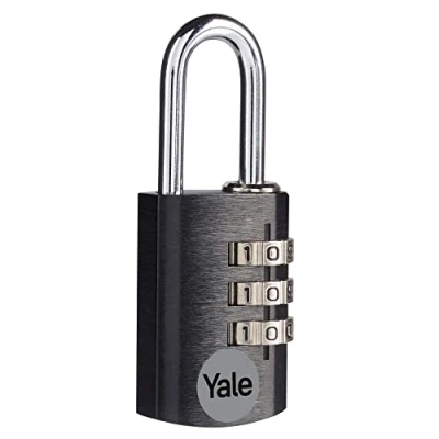 Image of Yale YE3CB/20/121/1/BK Standard Security 20mm Aluminium Combination Padlock Black Open Steel Shackle 3 dial Lock