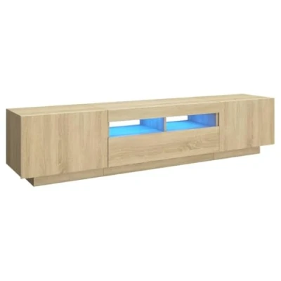 Image of vidaXL TV Cabinet with RGB LED Lights in Sonoma Oak Finish, Engineered Wood Modern Unit Ample Storage Space