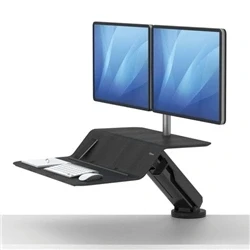 Image of Fellowes Lotus Height Adjustable Standing Desk Converter Sit Stand with Smooth Lift Technology Max Weight 15.8KG White