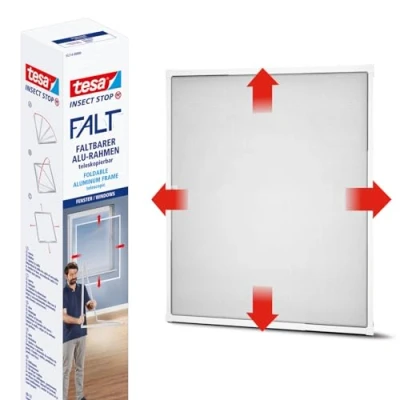 Image of tesa Insect Stop FALT Foldable Aluminium Frame Fly Screen with Adjustable Telescopic White 80 cm x to 140