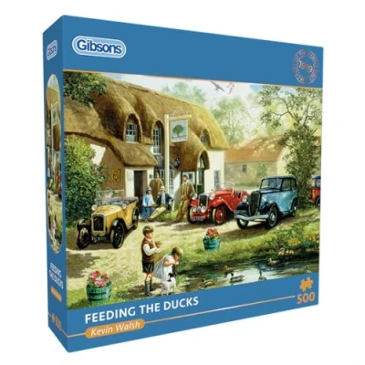 Image of Gibsons Feeding the Ducks 500 Piece Jigsaw Puzzle Beautiful Colourful Countryside Nostalgic Traditional Sustainable for Adults Teens Premium 100% Recycled Board Great Gift Games