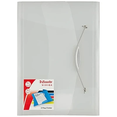 Image of Esselte 3 Flap Folder, Holds up to 150 A4 Sheets, Elastic Closure, Flexible Plastic, White, Vivida Range, 624044