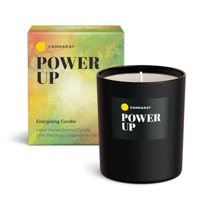 Image of Cannaray Power Up CBD Candle 198mg Uplifting Fragrance with Stimulating Cardamom, Sun Drenched Cedarwood, Fresh Geranium &amp; Zesty Lime 200g