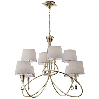 Image of Mara Pendant 2 Tier 8 Light E14, French Gold With Ivory White Shades