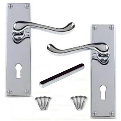 Image of Jiyo.Outdoor Polished Chrome Victorian Scroll Lever Lock Door Handles 150mm x 40mm