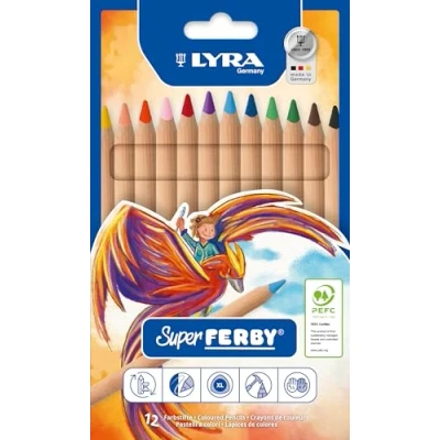 Image of LYRA Super Ferby Nature Wooden Chunky Colouring Pencils, 12 Assorted Colours, Ideal for Children and Schools