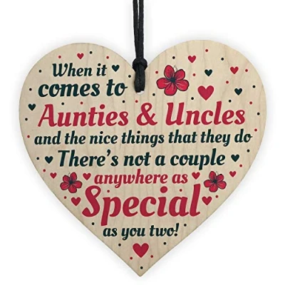 Image of RED OCEAN Handmade Gift For Auntie and Uncle Hanging Wooden Heart Birthday Christmas Thank You From Niece Nephew
