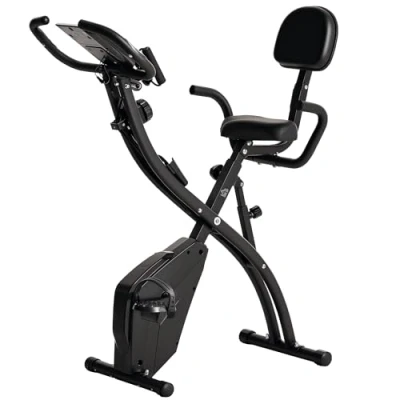 Image of HOMCOM 2 in 1 Folding Exercise Bike, Foldable Stationary Bike with 8 Level Adjustable Magnetic Resistance, Arm Resistance Band, Pulse Sensor and LCD Display, Black