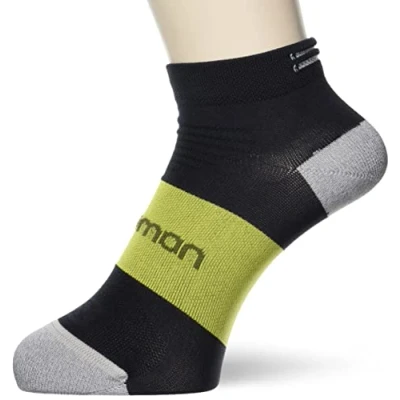 Image of Salomon 1 Pair of Unisex Short Socks, SONIC PRO, Polyamide/Polypropylene, Size M (5.5 7), Black/Yellow (Night Sky/Citronelle), LC1131600