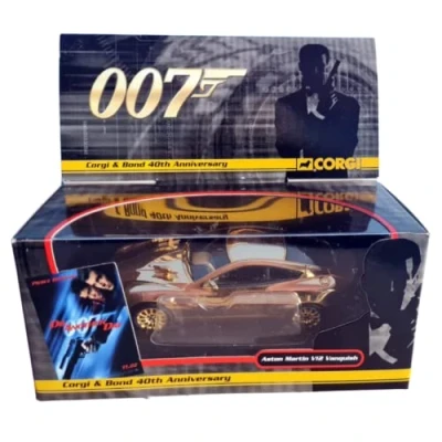 Image of Corgi james bond 007 aston martin V12 vanquish gold plated 40th anniversary car 1.36 scale diecast model