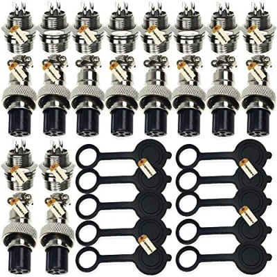 Image of Aviation Connector GX12 4 Pin, Lsgoodcare 10Pairs 4P 12MM Thread Male Female Wire Panel Metal Plug 5A Circular Chassis Mount Socket with 10Pcs Caps